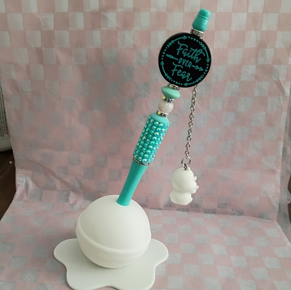 Turquoise Rhinestone Pen with White Egg Holder